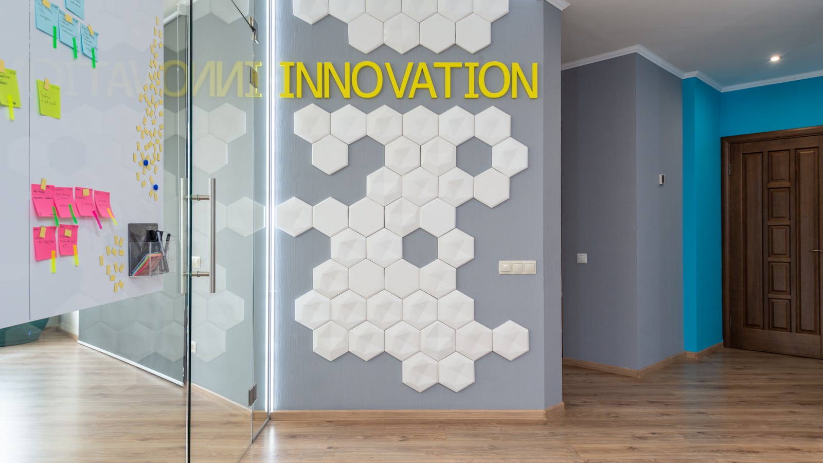 Interior office wayfinding sign installed
