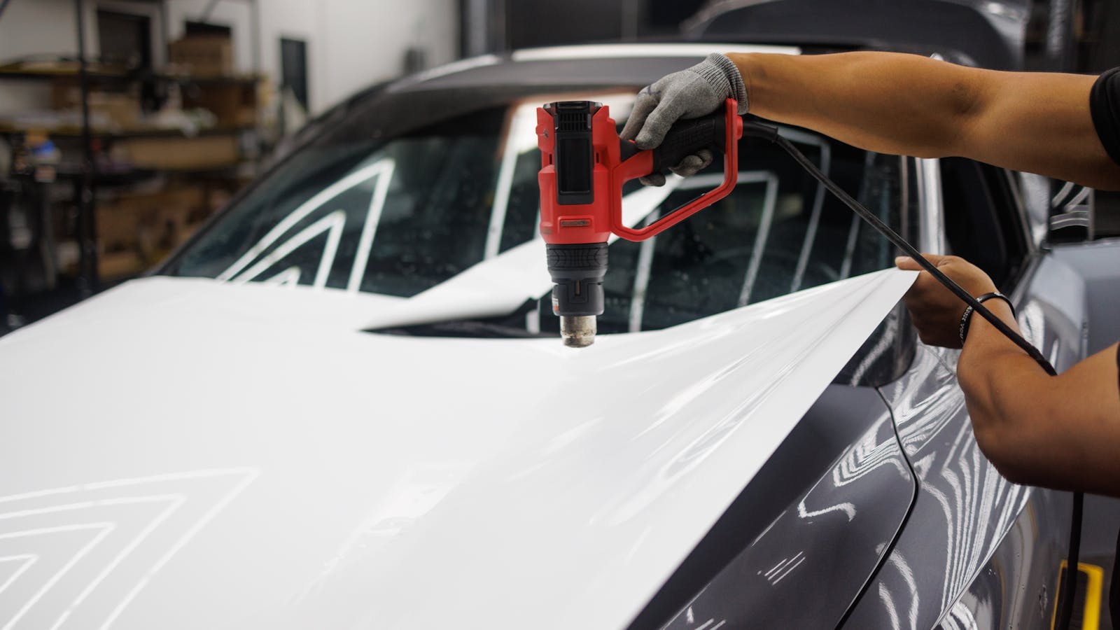Vehicle wrap installation in progress